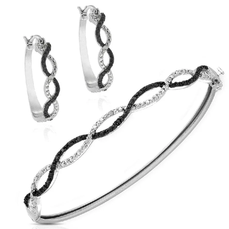 Icy topaz bracelet-1/4ct Black and White Diamond Hoop Earrings and Bangle Set