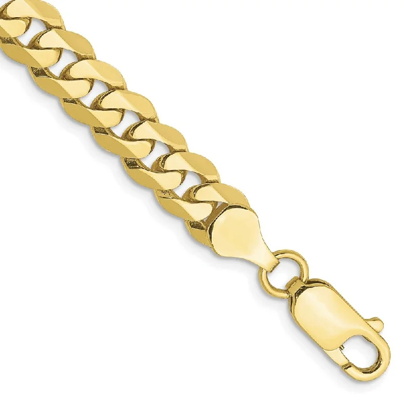 Six-gem bracelet-10k Yellow Gold 6.75mm Flat Beveled Curb Chain Bracelet, 8"