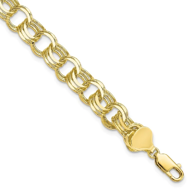 Wire-bend bracelet-10k Yellow Gold Triple Link Charm Bracelet, 7" (W-8mm)