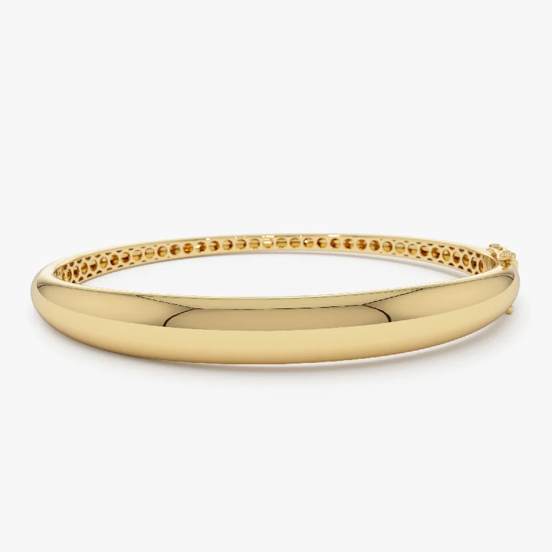 Three-gem bracelet-14K 7.5MM Classic Dome Gold Bangle Bracelet