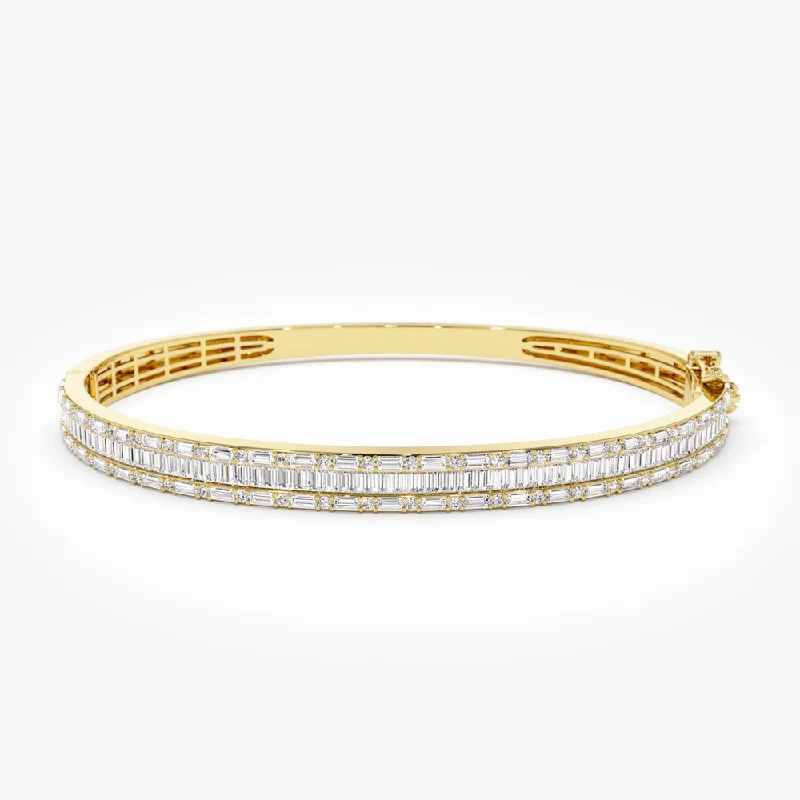 Pearlized opal bracelet-14k Baguette and Round Brilliant Micro Pave Statement Bangle Bracelet