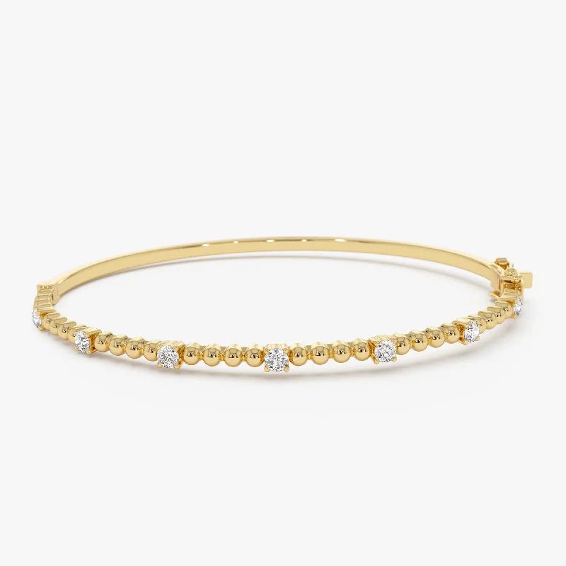 Ridged bracelet-14K Beaded Gold Diamond Bangle Bracelet