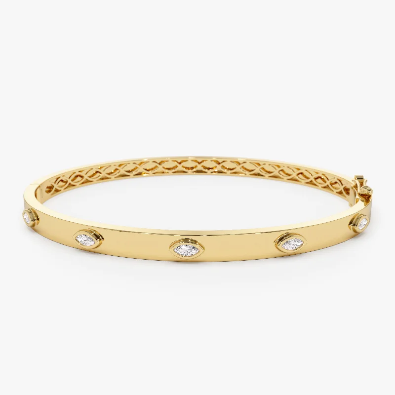 Branch cluster bracelet-14k Bezel Setting Marquise Shaped Diamond Bangle