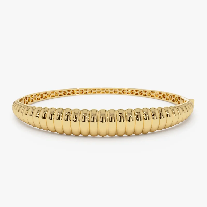 Edgy titanium bracelet-14k Chunky Ribbed Gold Bangle Bracelet