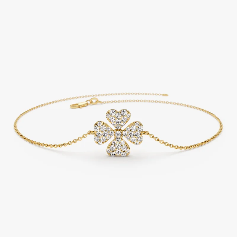 Tight coil bracelet-14K Diamond Clover Charm Bracelet