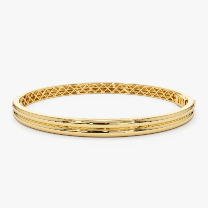 Elastic gem bracelet-14k Double Row Dome Gold Bangle Bracelet