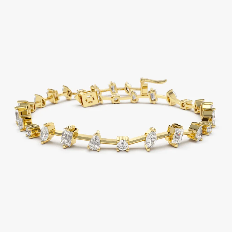 Glossy hematite bracelet-14k Gold Multi-Shape Slant Diamond Bracelet