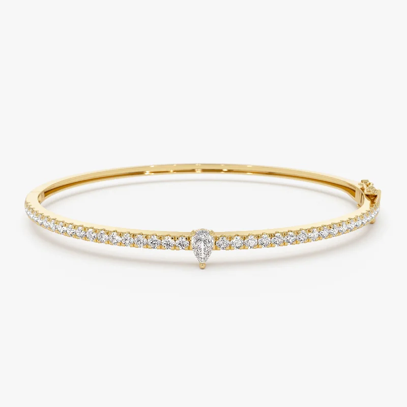 Extended diamond bracelet-14k Gold Pear Shaped and Round Diamond Bangle