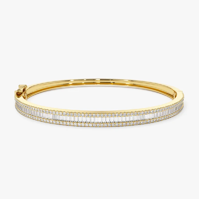 Tiled design bracelet-14k Half Eternity Baguette and Round  Diamond Bangle