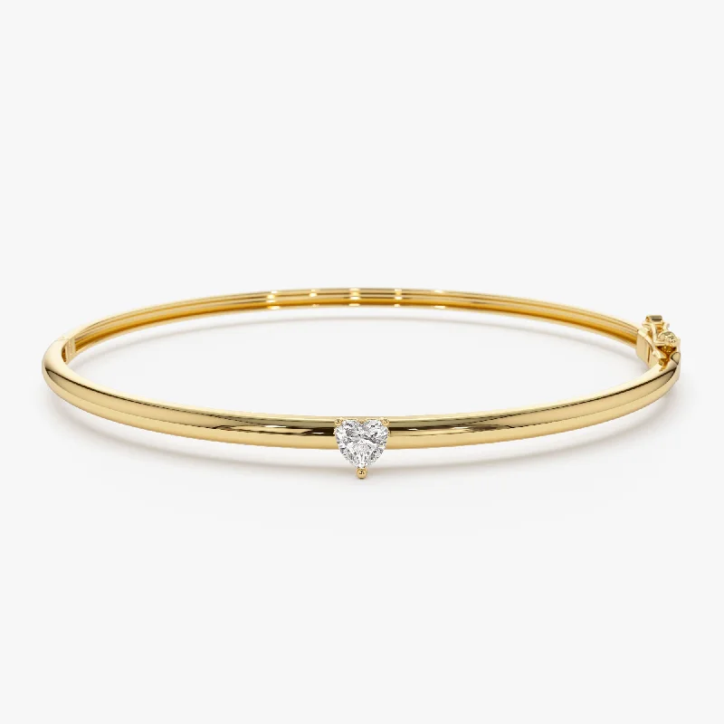 Tilted gem bracelet-14K Heart Shape Diamond Solitaire Bangle