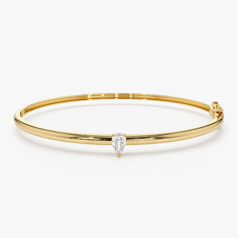 Subtle mesh bracelet-14K Pear Shape Diamond Solitare Bangle