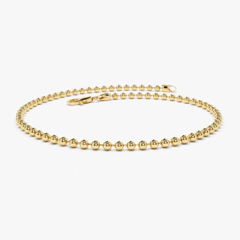 Bold agate bracelet-14K Solid Gold 2MM Bead Chain Bracelet