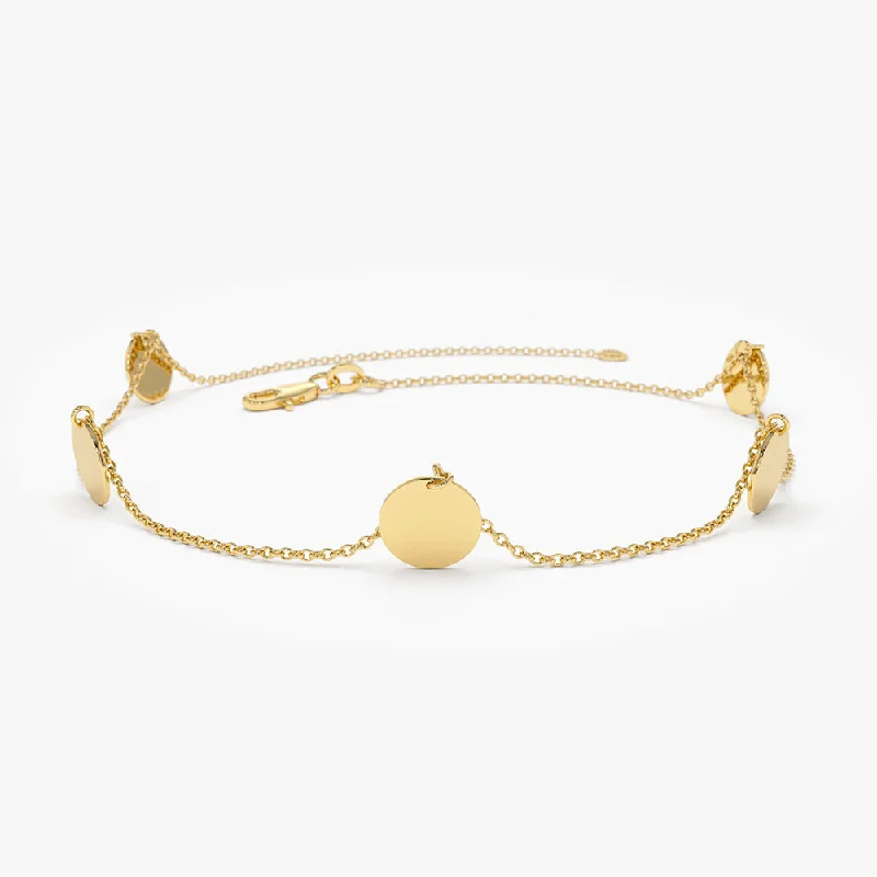 Extended diamond bracelet-14K Solid Gold Dangle Disc Bracelet