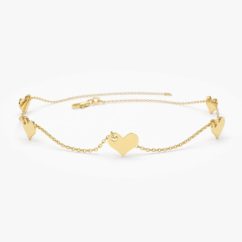 Shining gem bracelet-14K Solid Gold Dangle Heart Bracelet