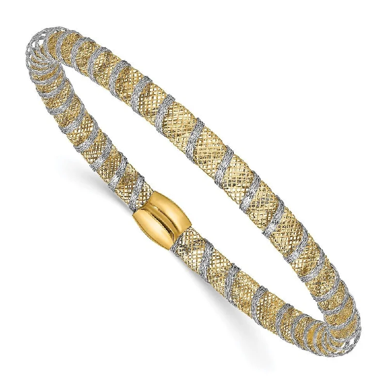 Fine-etched bracelet-14k Two-tone 5mm Wrapped Polished Stretch Bangle Bracelet, "