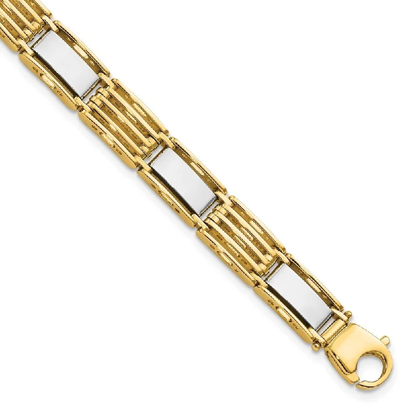 Tall bar bracelet-14k Two-tone 7.4mm High Polished Mens Link Bracelet, 8.5"