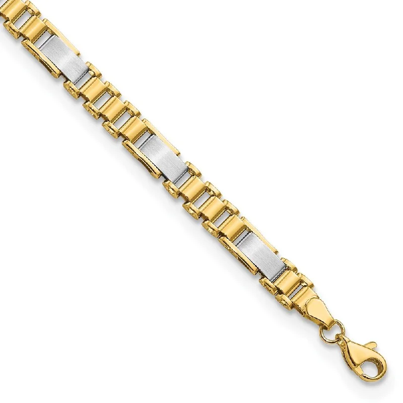 Tarnished gold bracelet-14k Two-tone Brushed and Fancy Link Bracelet, 8" (W-8.5mm)