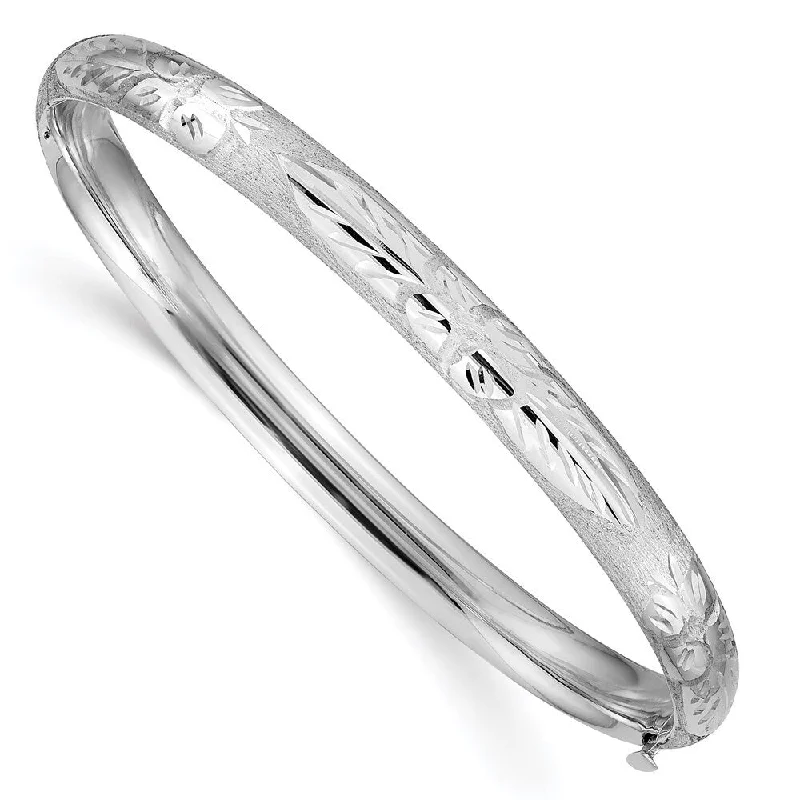 Rough gem bracelet-14k White Gold 6mm 4/16 Florentine Engraved Hinged Bangle Bracelet, 7"