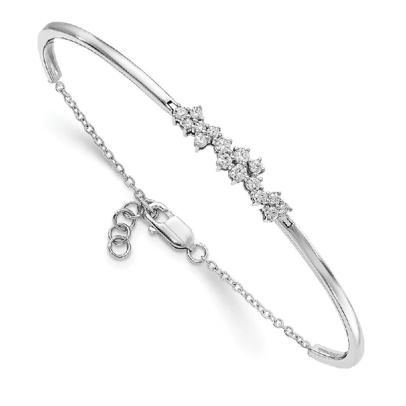 Low-set gem bracelet-14k White Gold Diamond Adjustable Bangle Bracelet, 7.5" (W-2mm)