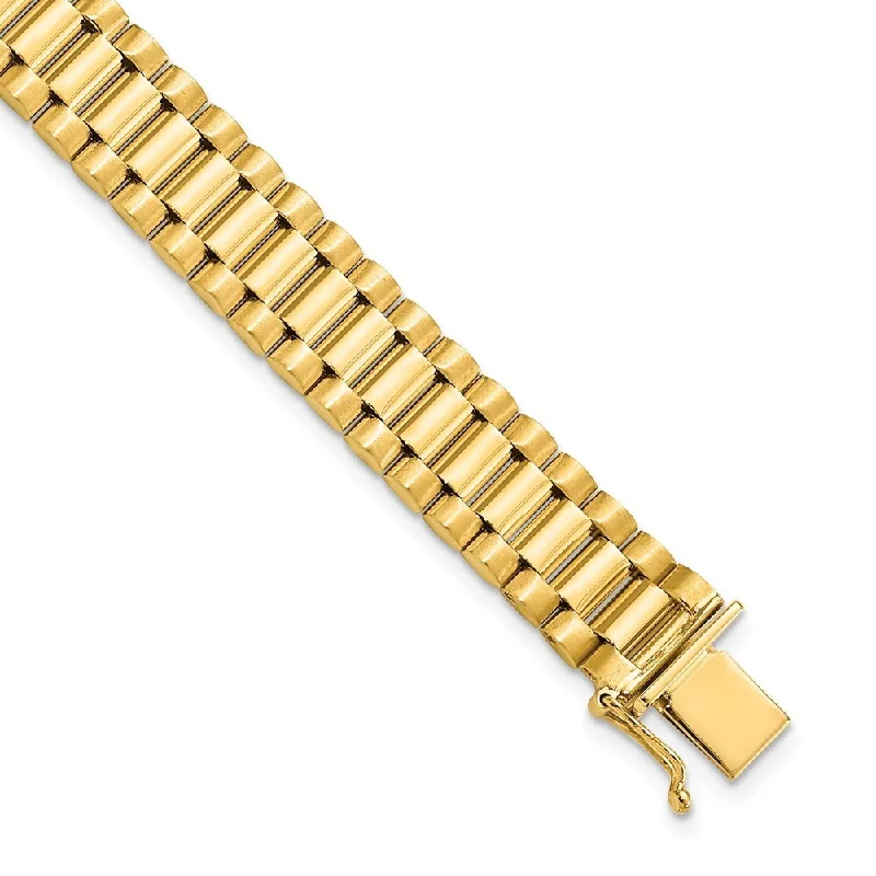 Rough gem bracelet-14k Yellow Gold 10mm Men's Satin and Polished Link Bracelet, 8"