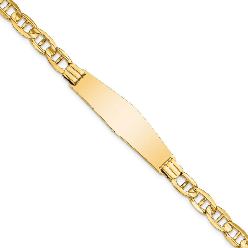 Single pearl bracelet-14k Yellow Gold 11mm Anchor Link Soft Diamond Shape ID Bracelet, 7"