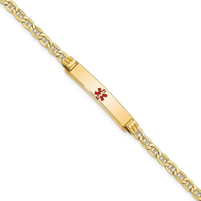 Stamped initial bracelet-14k Yellow Gold 5.5mm Semi-solid Medical Polished Red Enamel Anchor ID Bracelet, 7"