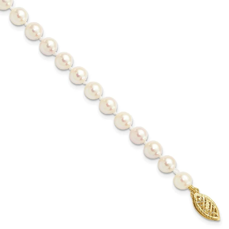 Ridge gem bracelet-14k Yellow Gold 5-6mm Round White Saltwater Akoya Cultured Pearl Bracelet, 7"