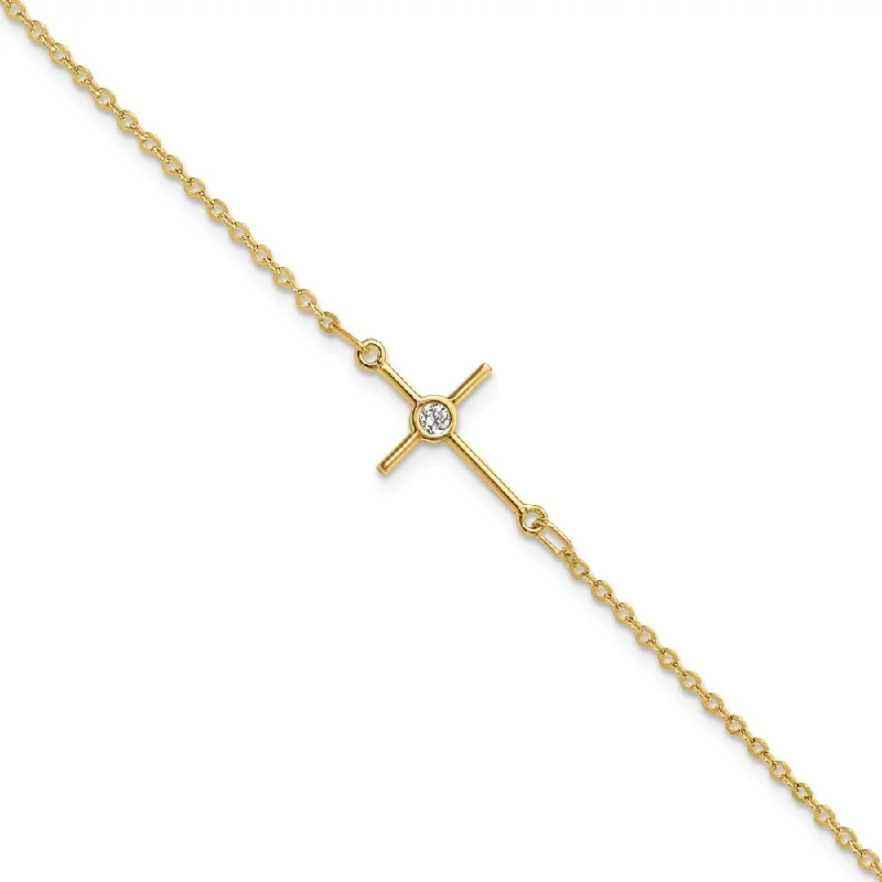 Crest motif bracelet-14k Yellow Gold 7.25mm Cubic Zirconia Cross Bracelet, 7" w/1in Extender