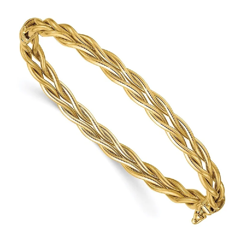 Embossed pattern bracelet-14k Yellow Gold 7.28mm Weaved Hinged Bangle Bracelet, 7"