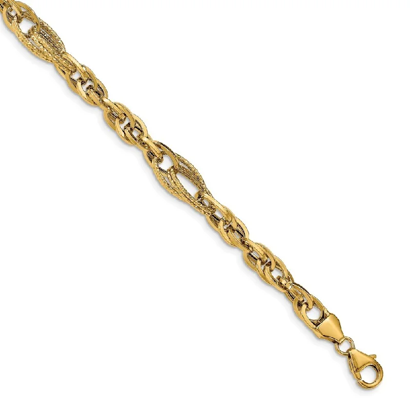 Luminous ruby bracelet-14k Yellow Gold 7.2mm Diamond-Cut Fancy Link Bracelet, 7.5"