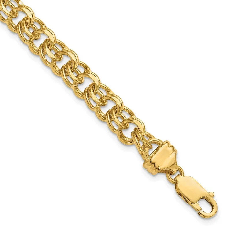 Embossed pattern bracelet-14k Yellow Gold 7.5mm Solid Double Link Charm Bracelet, 7"