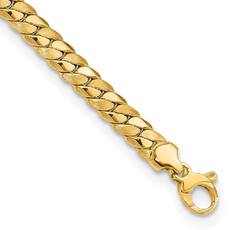 Stellar design bracelet-14k Yellow Gold Satin and 6.5mm Fancy Link Bracelet, 7.75"