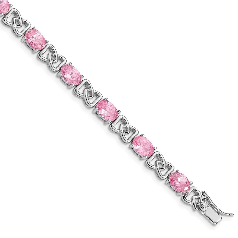 Classic amber bracelet-925 Sterling Silver Rhodium-plated Pink Cubic Zirconia Bracelet, 7"