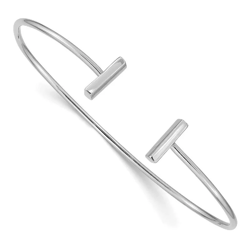 Scored edge bracelet-Curata 12mm 14k White Gold Polished Flexible Bar Cuff Stackable Bangle Bracelet