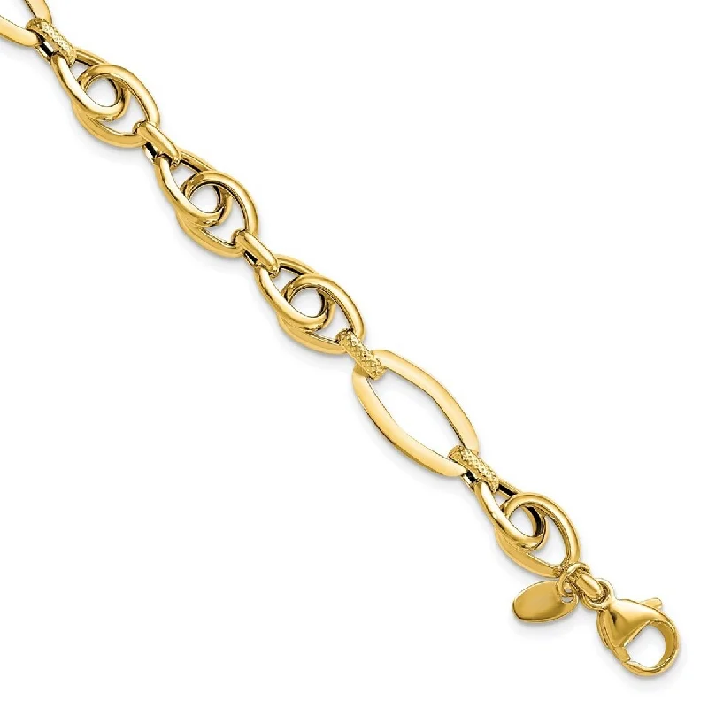 Luminous minimalist bracelet-Curata 14k Gold Polished Textured Fancy Link Bracelet 7.75 Inch