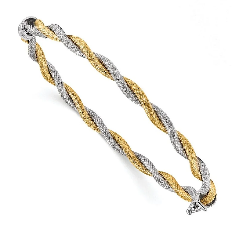 Solid pave bracelet-Curata 14k Two Tone Gold Textured Hinged Cuff Stackable Bangle Bracelet