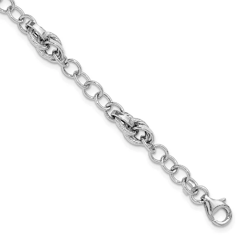 Six-gem bracelet-Curata 14k White Gold Polished and Textured Fancy Link Bracelet 7.75 Inch