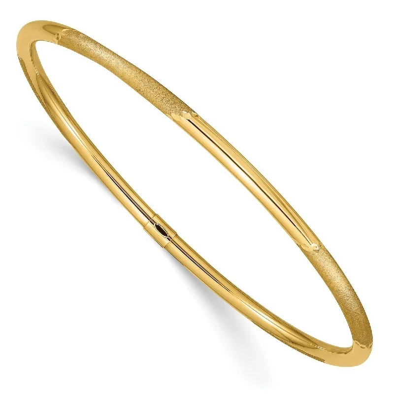 Rich emerald bracelet-Curata 14k Yellow Gold 3mm Polished and Satin Finish Slip on Stackable Bangle Bracelet