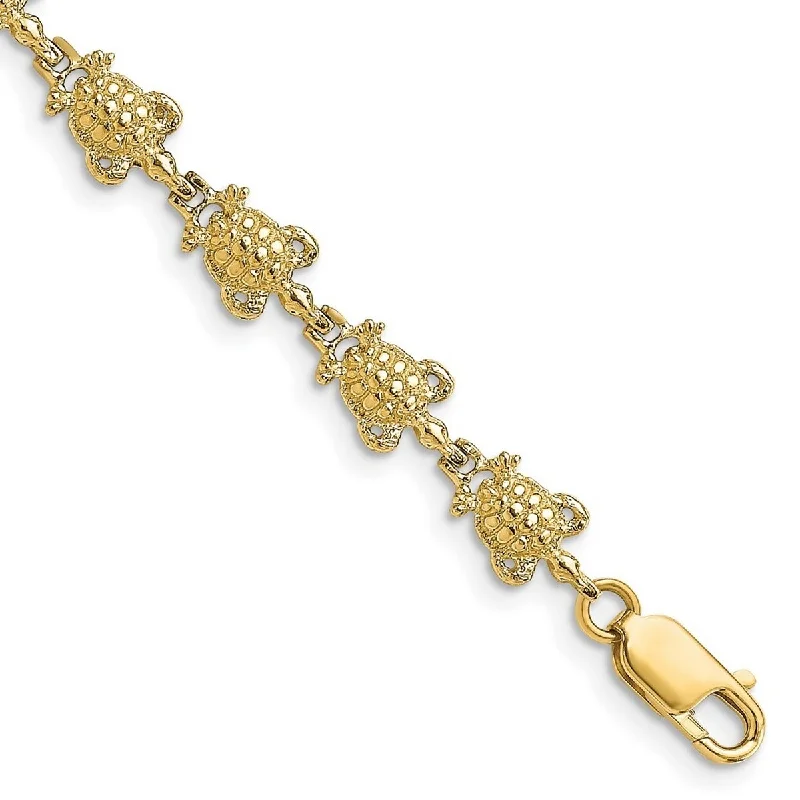 Edgy titanium bracelet-Curata 14k Yellow Gold Mini Sea Turtle Link Bracelet 7.25 Inch