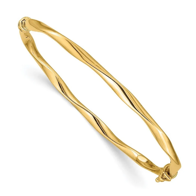 Linked-heart bracelet-Curata 14k Yellow Gold Oval Twisted Tube Hinged Cuff Stackable Bangle Bracelet