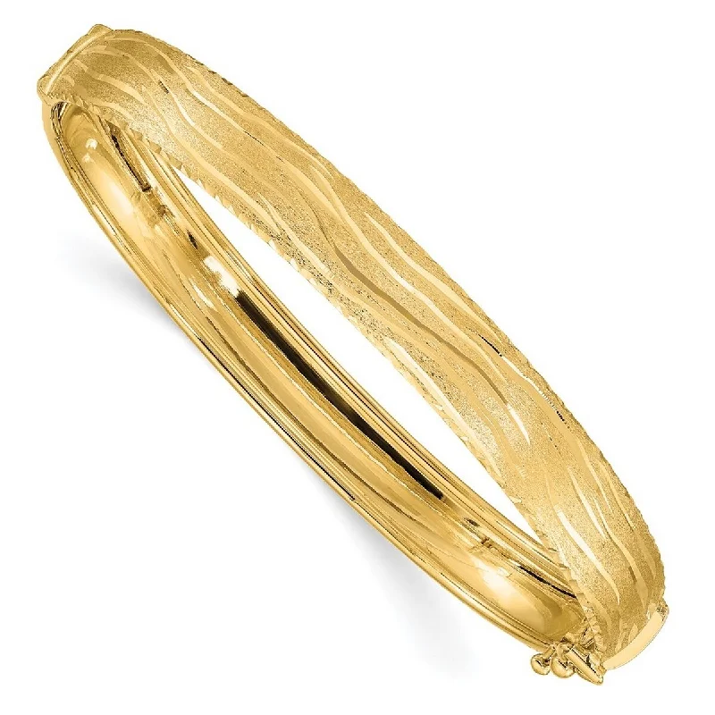 Subtle mesh bracelet-Curata 14k Yellow Gold Sparkle Cut Textured Hinged Cuff Stackable Bangle Bracelet