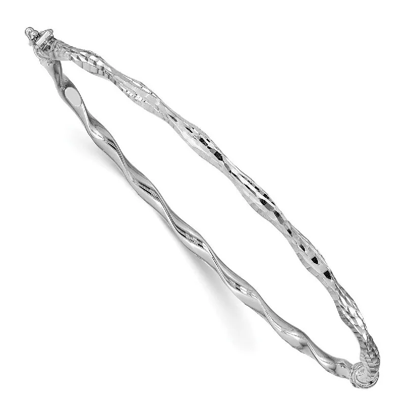 Stacked birthstone bracelet-Curata 3mm 14k White Gold Sparkle Cut Twisted Hinged Cuff Stackable Bangle Bracelet