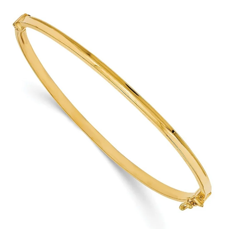 Rough gem bracelet-Curata 3mm 14k Yellow Gold Polished Hinged Cuff Stackable Bangle Bracelet