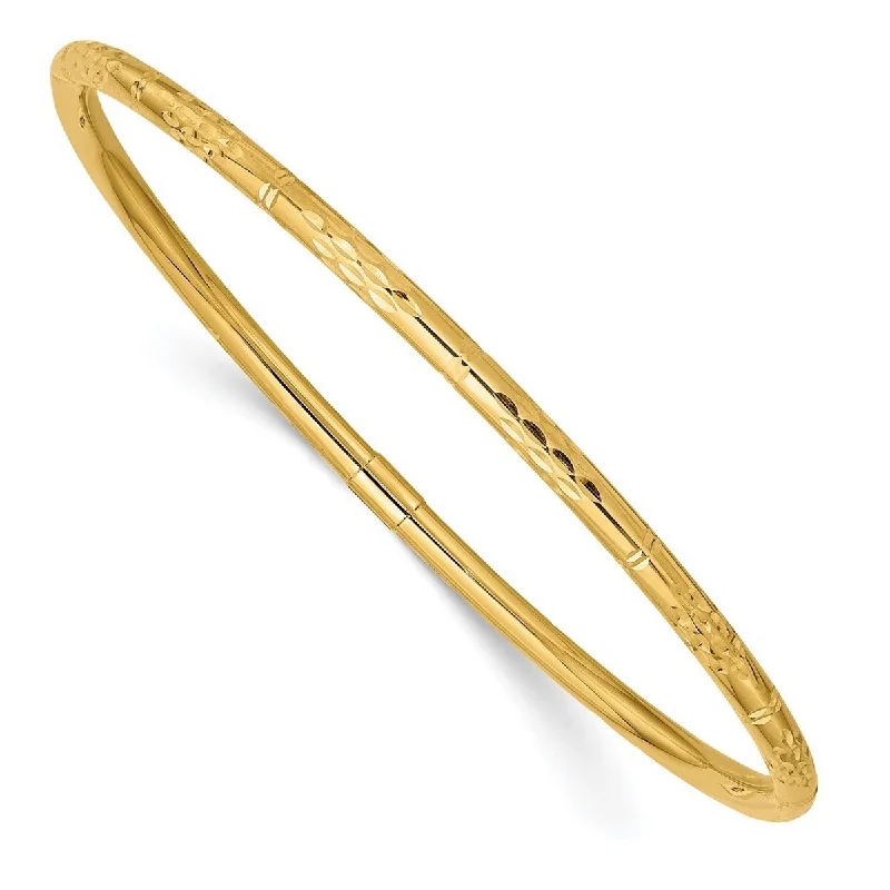 Tilted gem bracelet-Curata 3mm 14k Yellow Gold Sparkle Cut Slip Cuff Stackable Bangle Bracelet