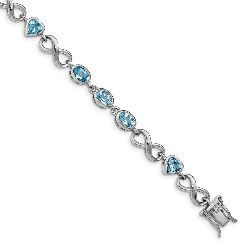 Branch cluster bracelet-Curata 925 Sterling Silver Polished Box Catch Closure Oval Love Heart Blue Topaz Bracelet