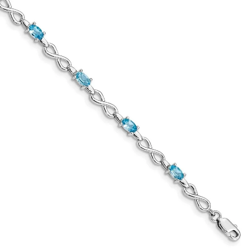 Faint silver bracelet-Curata 925 Sterling Silver Polished Lobster Claw Closure Blue Topaz Bracelet