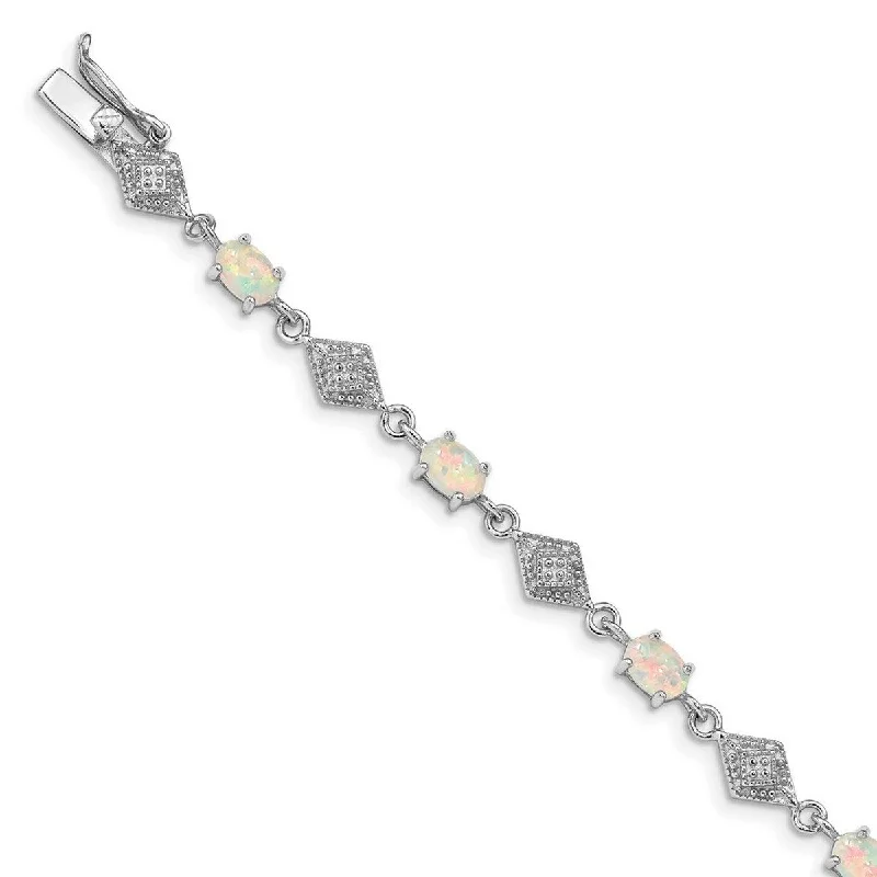 Bold moonstone bracelet-Curata 925 Sterling Silver Polished Safety bar Box Catch Closure White Simulated Opal Bracelet 7 Inch Box Clasp