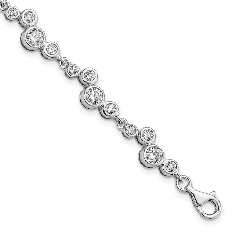 Fine filigree bracelet-Curata 925 Sterling Silver Rhod Plat CZ Cubic Zirconia Simulated Diamond Bracelet 7.5 Inch