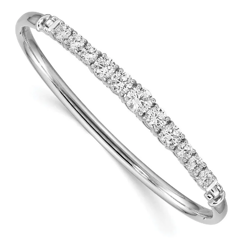 Rough gem bracelet-Curata 925 Sterling Silver Rhodium Plated Graduated CZ Cubic Zirconia Simulated Diamond Hinged Cuff Stackable Bangle Bracelet