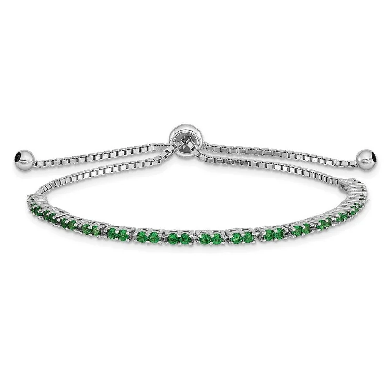 Nested gem bracelet-Curata 925 Sterling Silver Rhodium Plated May Green CZ Cubic Zirconia Simulated Diamond Adj Bracelet